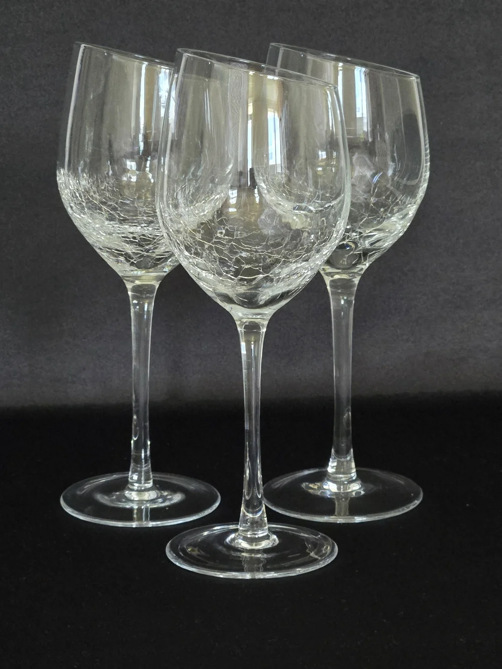 RARE Pier 1 Angled Crackle Glass 7pc Hostess Set - Carafe & 6 Hand-Blown Goblets